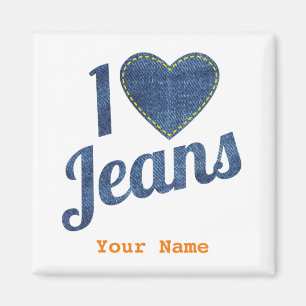 I love Jeans vintage Fashion Design with Seam Hear Magnet
