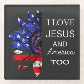  I Love Jesus and America Too Glass Coaster