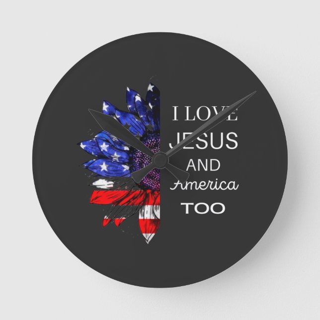  I Love Jesus and America Too Round Clock (Front)