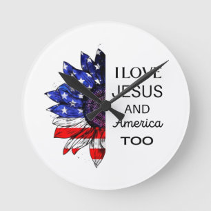 I Love Jesus and America Too Round Clock