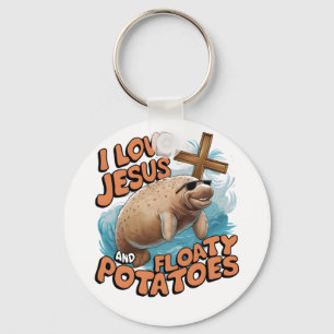 I Love Jesus And Floaty Potatoes Manatee Sea Cows  Key Ring