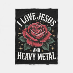 I Love Jesus And Heavy Metal Fleece Blanket