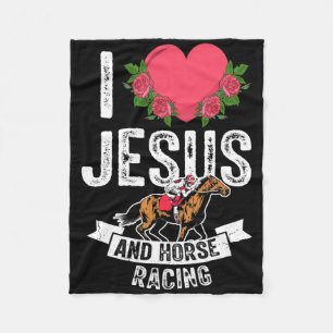 I Love Jesus And Horse Racing Horseback Riding Equ Fleece Blanket