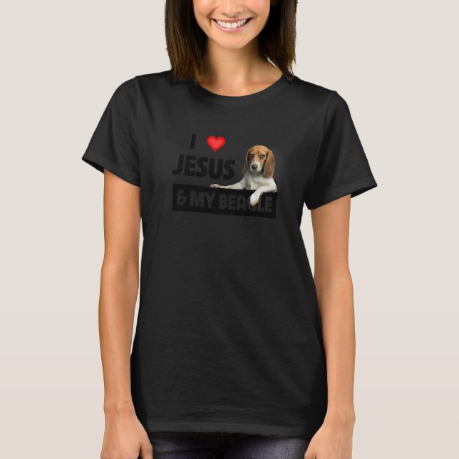 I Love Jesus And My Beagle Dog Mum Dad Pet Parent  T-Shirt (Front)