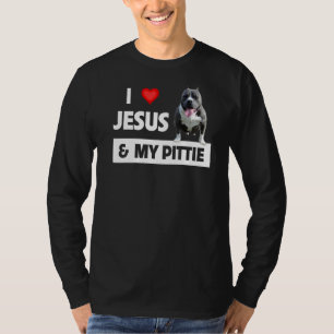 I Love Jesus And My Pittie Pitbull Dog Mum Dad Pet T-Shirt