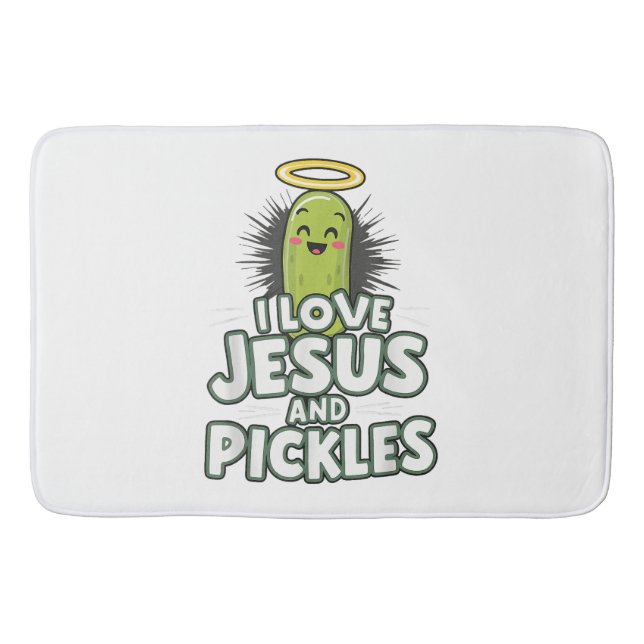 I Love Jesus And Pickles Bath Mat (Front)
