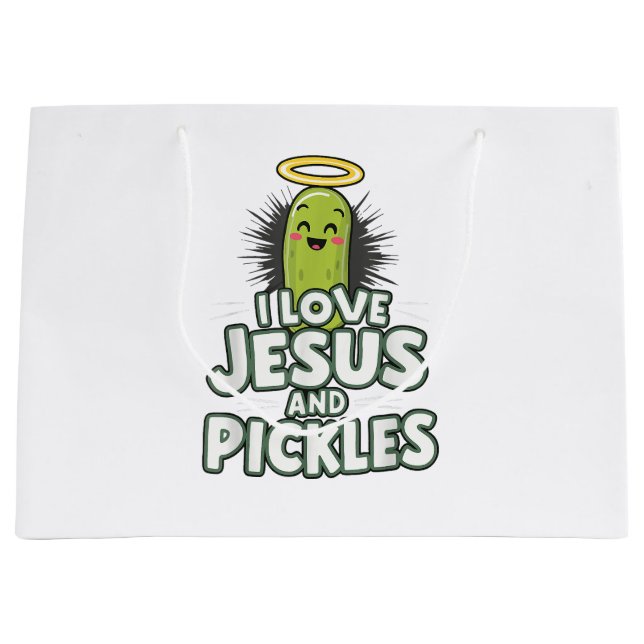 I Love Jesus And Pickles Large Gift Bag (Front)