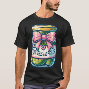 I Love Jesus And Pickles With Cute Coquette Bow Ae T-Shirt