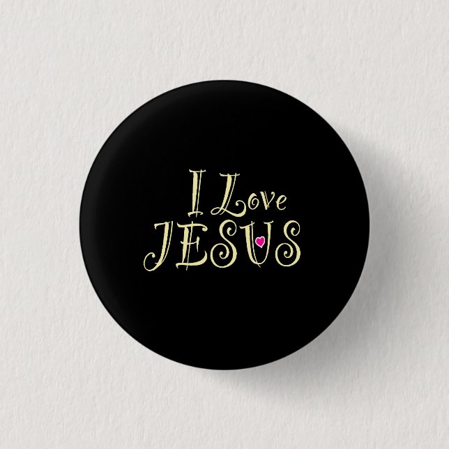 ‘I Love Jesus’ Black  3 Cm Round Badge (Front)
