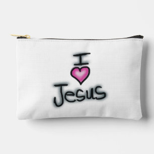 I Love Jesus Black and White Accessory Pouch