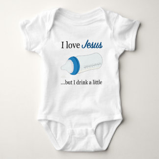 I love Jesus, but I drink a little. (Blue) Baby Bodysuit