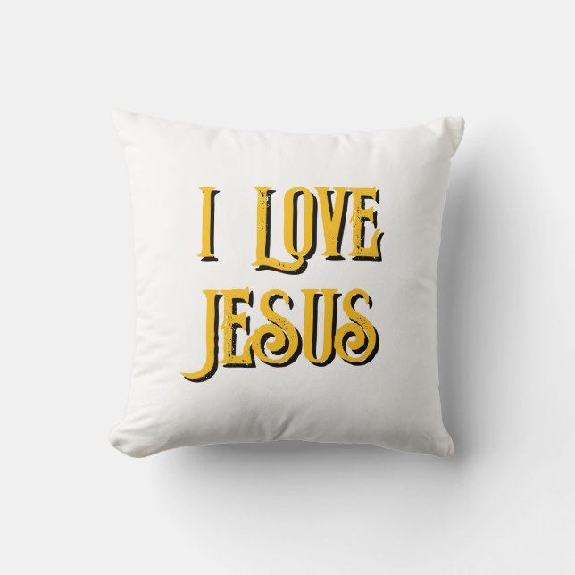 I Love Jesus Christian Black White Gold Cushion (Front)