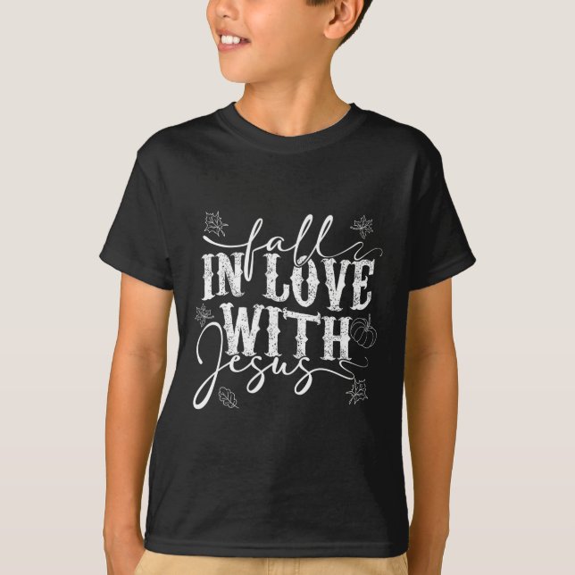 I Love Jesus Fall Leaves And Pumpkin Autumn Thanks T-Shirt (Front)
