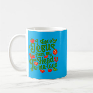 I Love Jesus From My Head Tomatoes Funny Christian Coffee Mug
