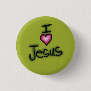 I Love Jesus I Heart Jesus Green 3 Cm Round Badge