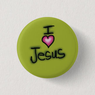 I Love Jesus I Heart Jesus Green 3 Cm Round Badge