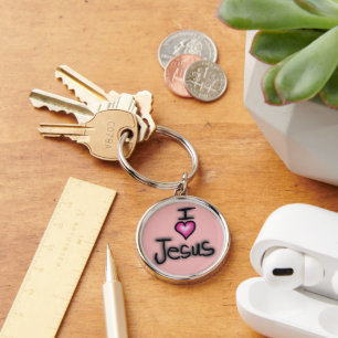 I Love Jesus I Heart Jesus Pink Key Ring