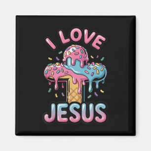 I Love Jesus Kids Christian Ice Cream Drip Boys Gi Magnet