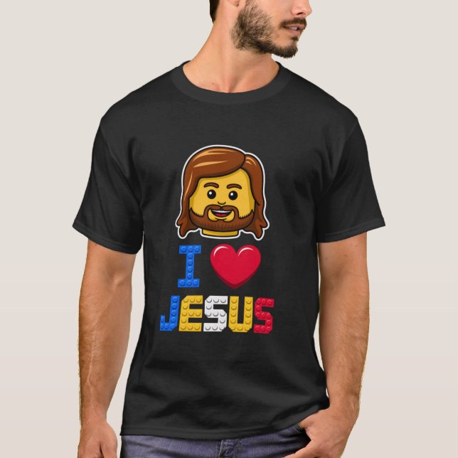 I Love Jesus Master Builder Building Bricks Blocks T-Shirt (Front)