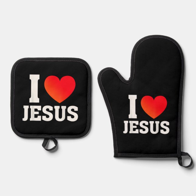 I Love Jesus Oven Mitt & Pot Holder Set (Front)