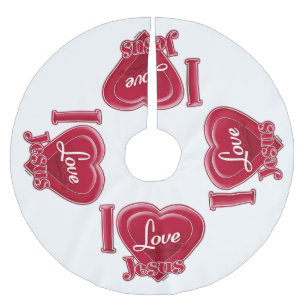 I Love Jesus Red Heart Brushed Polyester Tree Skirt