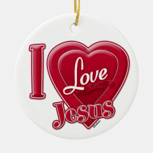 I Love Jesus Red Heart Ceramic Ornament