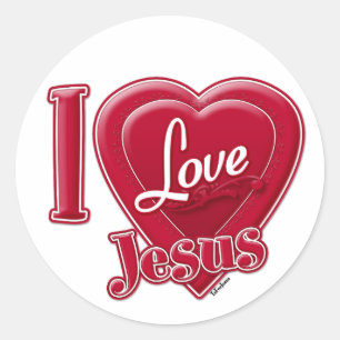 I Love Jesus Red Heart Classic Round Sticker