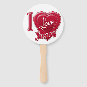 I Love Jesus Red Heart Hand Fan