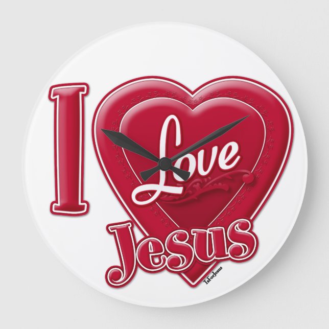 I Love Jesus Red Heart Large Clock (Front)