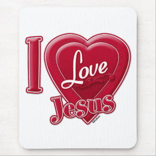 I Love Jesus Red Heart Mouse Pad