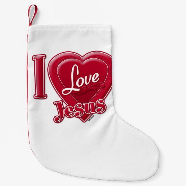 I Love Jesus Red Heart Small Christmas Stocking (Front)