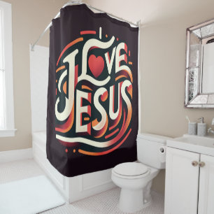 I Love Jesus Retro Christian Shower Curtain