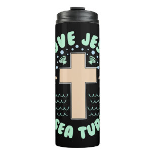 I Love Jesus & Sea Turtles Christian Faith Cross B Thermal Tumbler