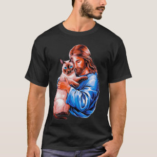 I Love Jesus & Siamese Cat Funny Christian God Ble T-Shirt