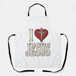 I Love Jesus Vintage Engraving Faith Shirt Design_ Apron