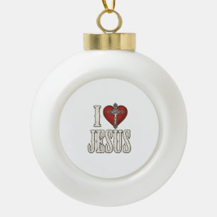 I Love Jesus Vintage Engraving Faith Shirt Design_ Ceramic Ball Christmas Ornament