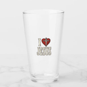 I Love Jesus Vintage Engraving Faith Shirt Design_ Glass