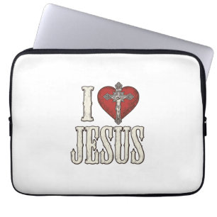 I Love Jesus Vintage Engraving Faith Shirt Design_ Laptop Sleeve
