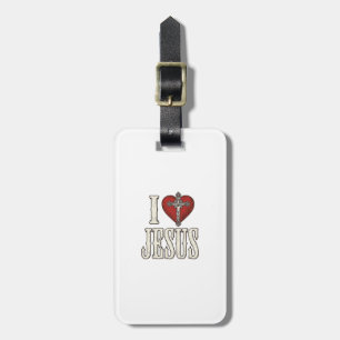 I Love Jesus Vintage Engraving Faith Shirt Design_ Luggage Tag