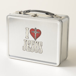 I Love Jesus Vintage Engraving Faith Shirt Design_ Metal Lunch Box