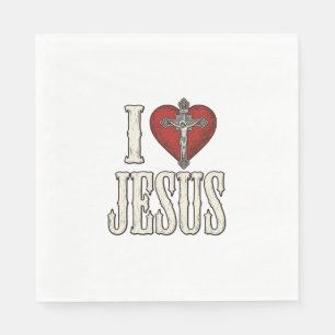 I Love Jesus Vintage Engraving Faith Shirt Design_ Napkin