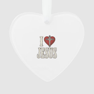 I Love Jesus Vintage Engraving Faith Shirt Design_ Ornament