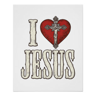 I Love Jesus Vintage Engraving Faith Shirt Design_ Poster