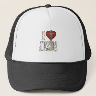 I Love Jesus Vintage Engraving Faith Shirt Design_ Trucker Hat