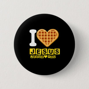 I Love Jesus Waffle Heart 6 Cm Round Badge