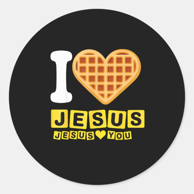 I Love Jesus Waffle Heart  Classic Round Sticker (Front)