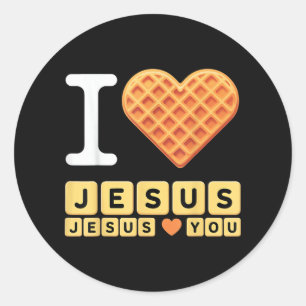 I Love Jesus Waffle Heart Classic Round Sticker