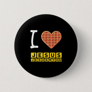 I Love Jesus Waffle Heart Funny Christian Breakfas 6 Cm Round Badge