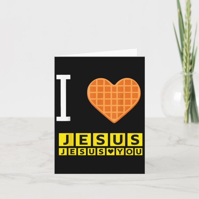 I Love Jesus Waffle Heart Funny Christian Breakfas Card (Front)