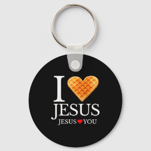 I Love Jesus Waffle Heart Funny Christian Breakfas Key Ring